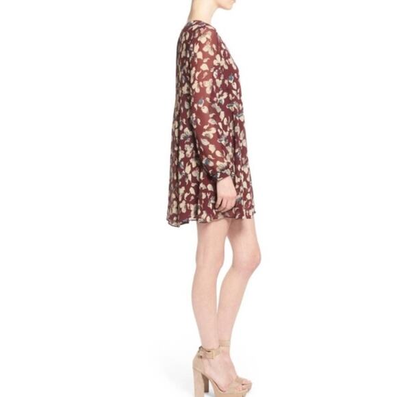 ASTR The Label Wine Red Floral Long Sleeve Lined Mini Dress Medium / Small - Picture 5 of 10